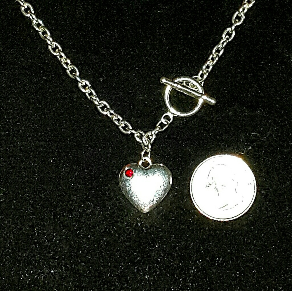 #325 Heart Necklace Red Ruby Birthstone Pendant - Picture 3 of 3